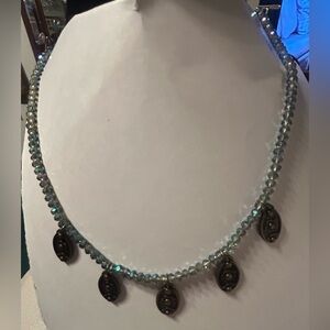 Elegant Plunder teal/blue Beaded Necklace with flower Charms